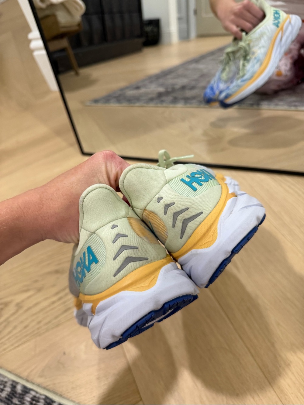 Hoka Women's Light Green, Blue & Yellow Running Shoes - Picture 2 of 8